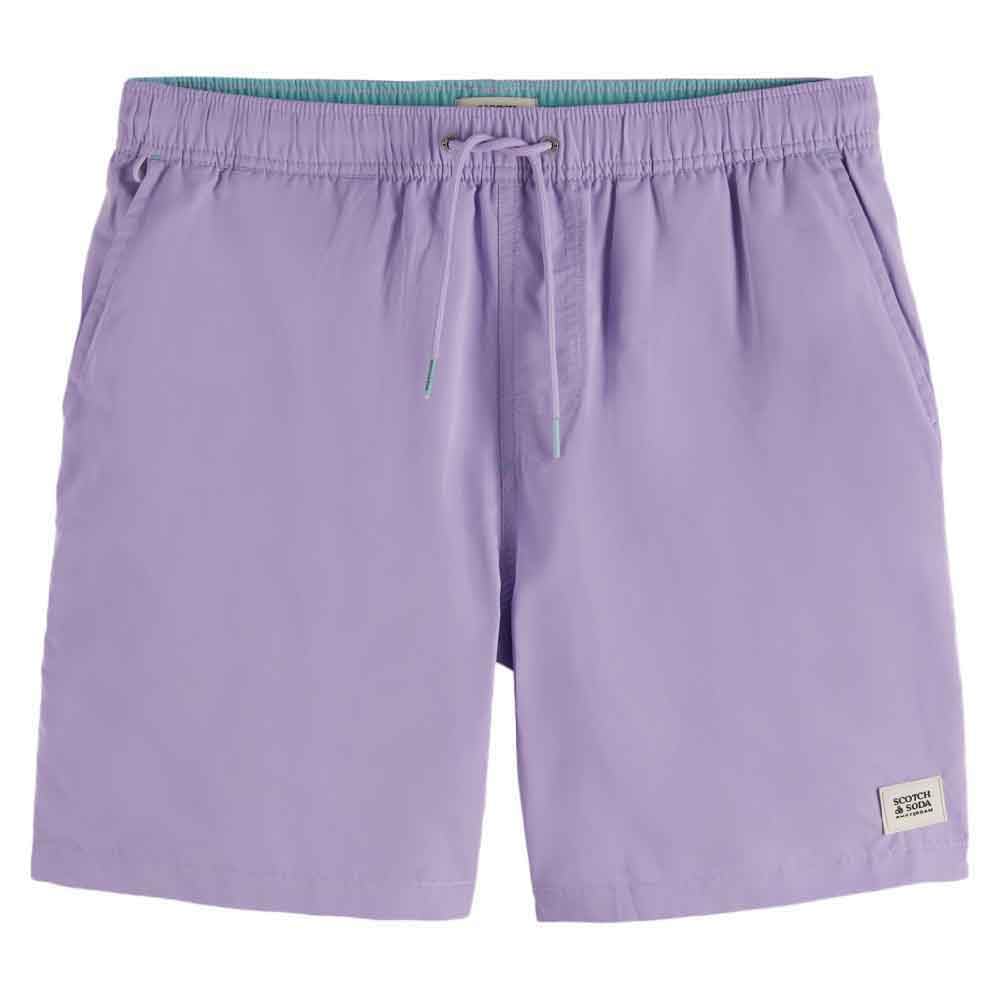 Scotch & Soda Men's Solid Mid-Length Swim Shorts Board Shorts, Bright Lavender, XXL