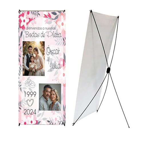 Cartel Personalizado con Soporte y Bolsa | Varias Medidas | Lona Personalizada con Foto y Texto para Eventos | Pancarta de Bienvenida para Cumpleaños, Bodas... | Photocall Económico Montaje Rápido