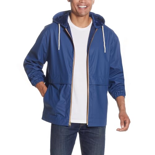 Image of Weatherproof Vintage Mens Lightweight Waterproof Coated Hooded Rain Jacket- Light Windbreaker Raincoat for Men- Rain Slicker