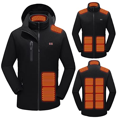Herren Beheizbare Jacke, Wasserdicht Winddicht warm Softshell Winterjacke mit 3 Einstellbar Temperatur 15 Heizzonen Elektrische USB Beheizte Jacke Outdoorjacke für Wandern Jagd Motorrad Camping