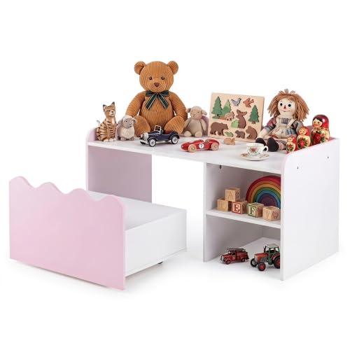 GOPLUS Escritorio Infantil para Niños de Bordes Festoneados para Dormitorio, Estudio (Rosa)