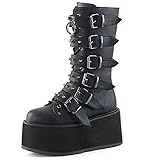 Erocalli Womens Platform Boot Goth Mid Calf Boots Punk Combat Motorbycle Gothic Wedges High Heel Rou