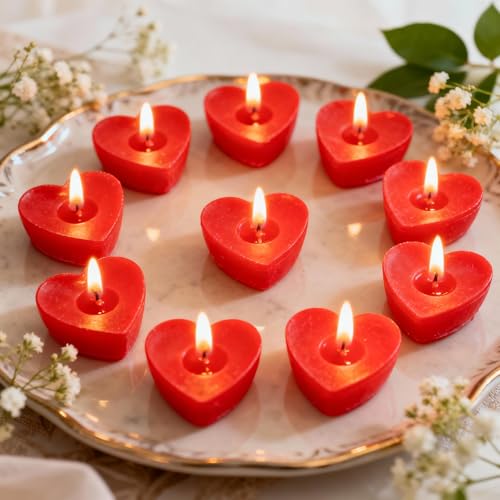 Image of eCraftIndia Set of 20 Romantic Heart Shaped Rose Scented Tea Light Candles for Anniversary, Valentine's Day, Wedding, Birthday, Christmas Decorations
