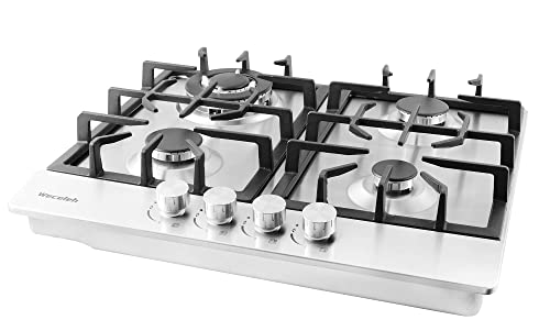 Weceleh Gas Cooktop 24 Inch, Built-In Gas Stove Top With 4 Sealed Burners Stovetop, Dual Fuel Ng/Lpg Gas Cooktop Convertible, Stainless Steel Continuous Grates Gas Range, Thermocouple Protection, 120V #TOP1