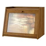 kiplant Large Bread Box for Kitchen Counter, Brown Bamboo Bread Storage Container with Wavy Arcylic Transparent Door, Bamboo Wooden Farmhouse Bread Box for Your House