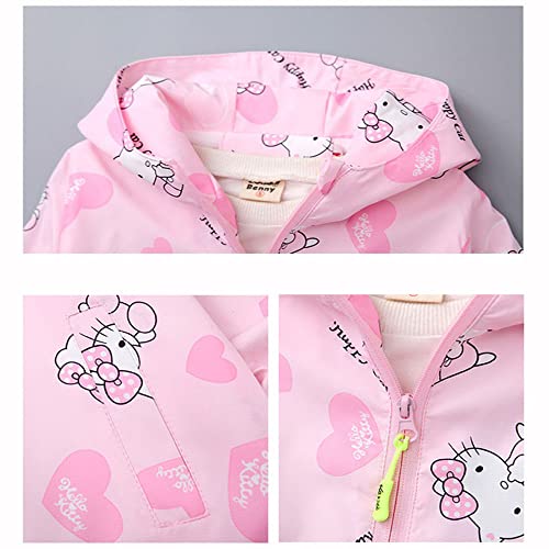 Cute Cartoon Jackets Waterproof Lightweight with Hood Outdoor Cat Print for Kids 3-84