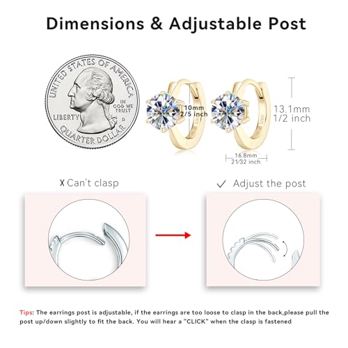 AINUOSHI Moissanite Hoop Huggie Earrings for Women, 925 Sterling Silver Gold Plated D-E Color Moissanite Lab Created Imitation Diamond, 2 Carat Per Pair4