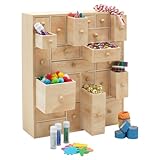 Organiseur de rangement en bois avec 24 tiroirs,Armoire d'apothicaire,Armoire de bricolage,Organiseur de bureau, la salle de classe, le bureau en bois naturel 31.8x36.8x10.2 cm