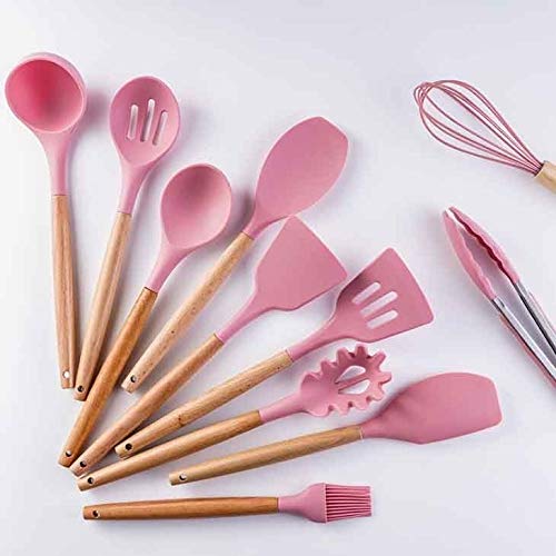 Küchenutensilien-Set Pfannenwender Silikon-Küchenwerkzeug-Set Kochutensilien-Set Pfannenwender Schaufel Suppenlöffel mit Holzgriff Spezielles hitzebeständiges Design