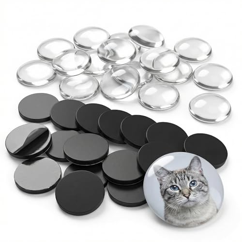 QWORK® 60 Stück Glas Cabochon Rohlinge und Runde Magnete mit...