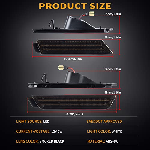 Led Side Marker Lights Front Rear Bumper Fender Marker Lamps For 2010-2015 Chevy Camaro White Reflectors Smoked Len, 4Pcs #TOP2