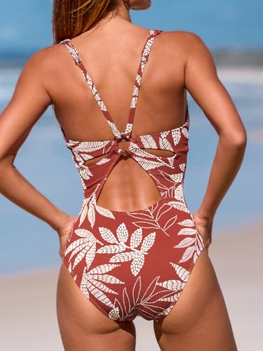 CUPSHE Women's One Piece Swimsuit Deep V Neck Keyhole Cutout O Ring Textured Bathing Suit3