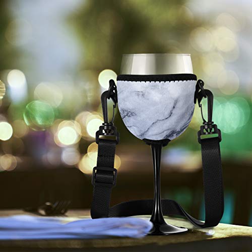 Beautyflier Wine Glass Insulator/Drink Holder/Neoprene Sleeve With Adjustable Neck Strap For Wine Walk (Marble Gray) #TOP5