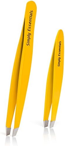 Tweezers Set - Professional Stainless Steel Yellow - Includes CASE and Ebook - Best Surgical Grade for Eyebrow pluckers, Ingrown Hair, Nose Hair and Splinters
