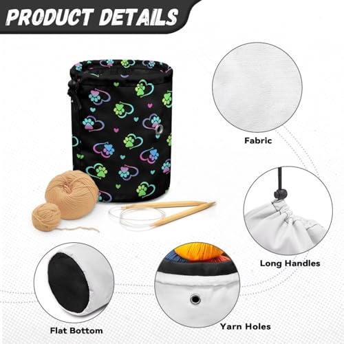 Image of Sellikakes Dog Paw Heart Yarn Organizer Crochet Storage Bag, Portable Knitting Storage Bag Yarn Holder Stores Yarn Skein Ball, Crochet Project Knitting Supplies and Sewing Accessories