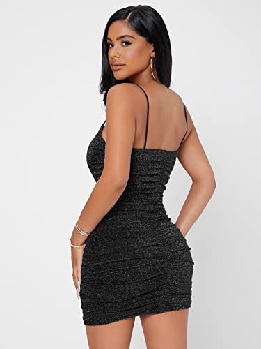 Image of Floerns Women's Glitter Sleeveless Ruched Party Clubwear Bodycon Mini Dress
