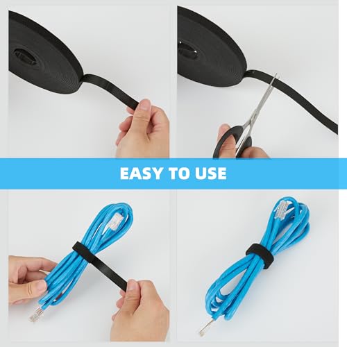 Image of 100 ft x 1 /2 inch Hook and Loop Roll, Reusable Fastening Cable Ties, Multi-Purpose Cable Management Wire Ties Cable Straps for Organizing Home, Office and Data Centers