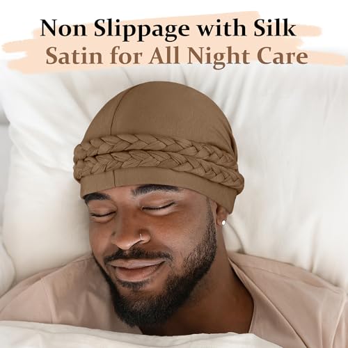 Image of Ababalaya Adjustable Satin Lined Turban for Women Mens Halo Turban Silky Lined Head Wraps for Waves Braids Locs Sleep Cap