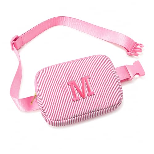 Fohufo Teen Girl Gifts Trendy Stuff - Initial Fanny Pack Crossbody Bag for Women Belt Bag for Girls 6 Year Old + Girls Birthday Gift Fanny Pack Birthday Gifts for Women Pink Belt Bag - Letter M