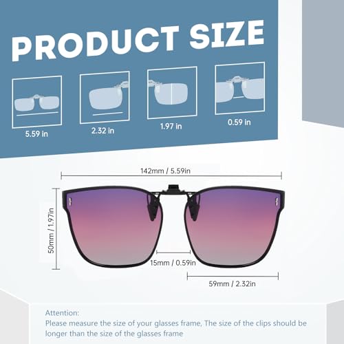 Long Keeper Clip On okulary przeciwsłoneczne z polaryzacją, nakładka na okulary przeciwsłoneczne dla kobiet i mężczyzn, do zakładania na klips z ochroną UV400, Liliowy, różowy gradient