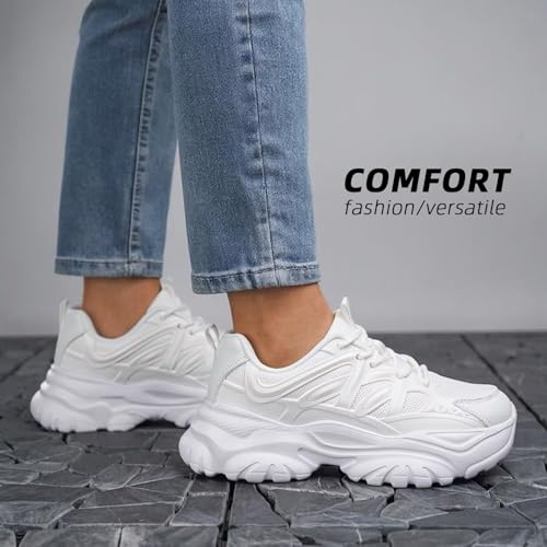 Women's Road Running Shoes Non Slip Ladies Walking Fashion Athletic Chunky Sneakers Work Gym Comfort Lightweight Mesh Soft Sole White 8.5 by Kvovzo - Used condition - Image 2
