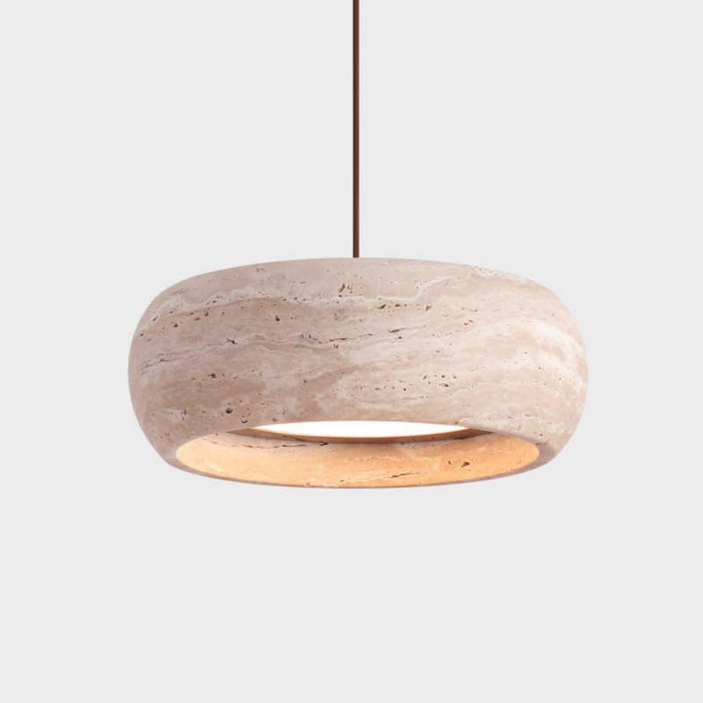 Lustre Suspendu Wabi-Sabi en Travertin Jaune et Bois de Noyer Luxe Éco