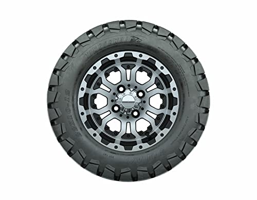 GTW 12 Inch Golf Cart Wheels and Tires Combo | Machined/Black Omega Wheels on 22x10-12 Timberwolf All Terrain Tires | Set of 4