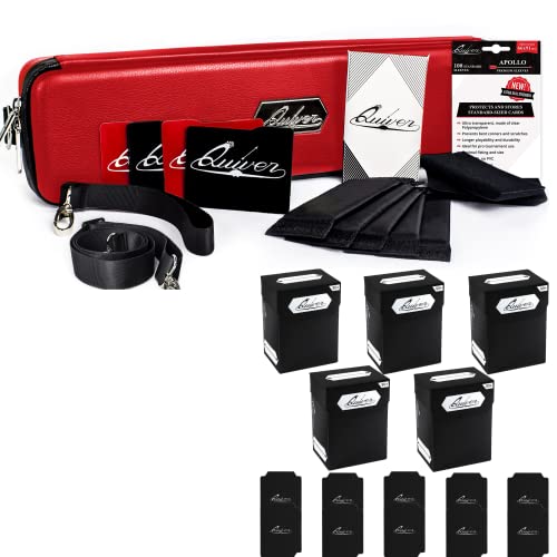 Quiver Time Bundles: Red Quiver Card Case + Standard Deck Blocks 80+ All Black 5-Pack #TOP9