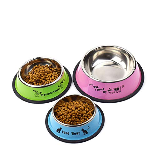 Dog food equipment stainless steel dog bowl non-slip pet bowl teddy golden dog food basin 25 * 33 * 8cm Cartoon print pink