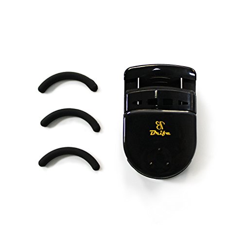 Eyelash Curler - Plastic Eyelash Curler with Refill Pad, Durable Spring Loaded Natural Lash Curler – No Pinch Design for Eye Safety & Stunning Eyelashes (Black)