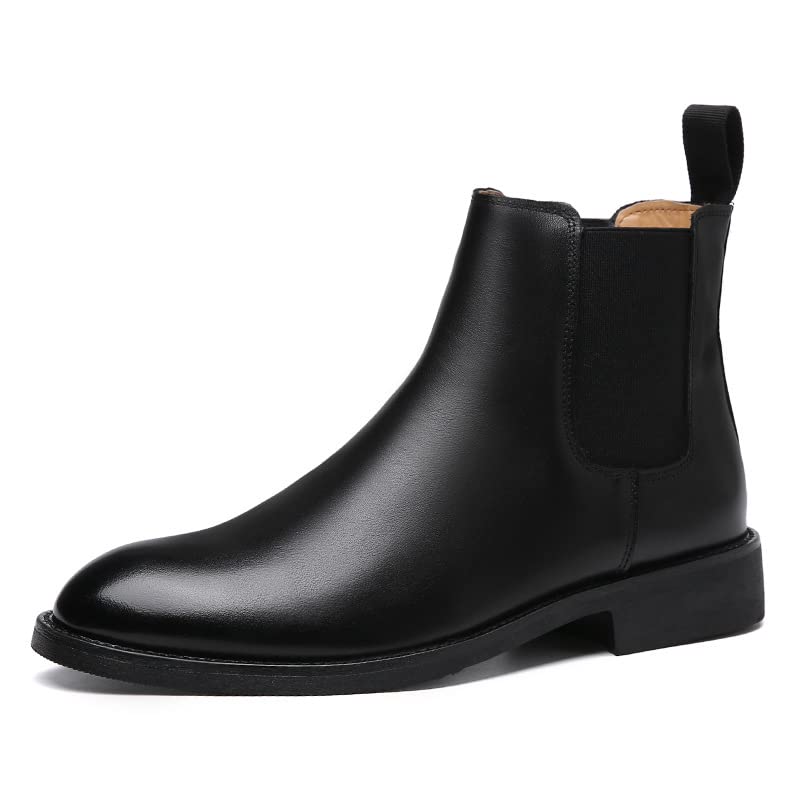 TAYGUM Chelsea Boots For Men Round Toe Elastic Band Ankle Boots Genuine Leather Wearable Anti-slip Dress Slip On