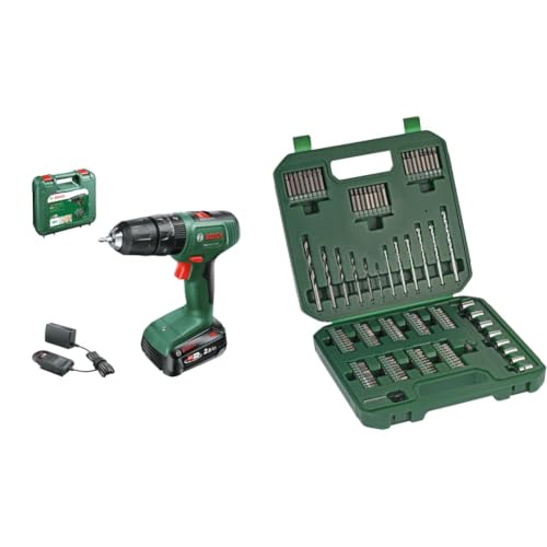 Image of Bosch Cordless Combi Drill EasyImpact 18V-38, Modern, Blue (1x Battery 2.5 Ah, 18 Volt System, in Carrying Case) + Bosch Starter Set, 136 pcs (309 x 291 mm, Accessory Screwdriver) - Amazon Edition
