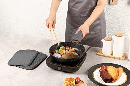 Veikery Oven Pot Holder With Pocket Cotton Heat Resistant Coaster Potholder Kitchen Hot Pad Gray Oven Mitts For Cooking And Baking Square 7"X9" (Gray, 5) #TOP3