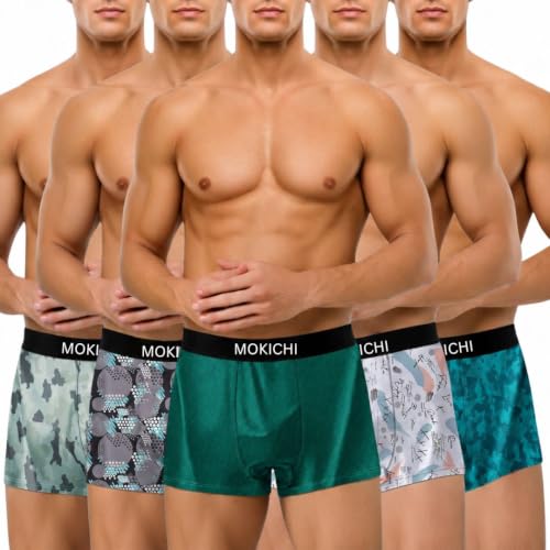 Image of Men's Printed Boxer Briefs | Stretchable Trunks with Comfortable Elastic Waistband | Multicolour Innerwear Pack of 5