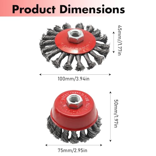 Hoypeyfiy Drahtbürste Winkelschleifer Twist Knot Drahtbürsten-Set für 115 mm Schleifer Winkelschleifer ˜ 75 mm ˜ 100 mm M14 4-tlg aus Kohlenstoffstahldraht