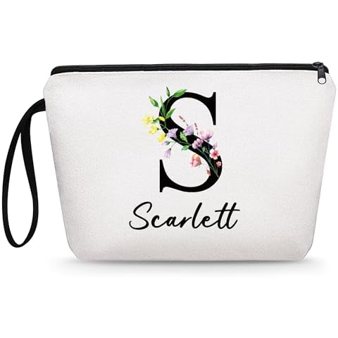 Personalized Initial Makeup Bag, Birthday Gifts for Women Custom Monogrammed Cosmetic Bag Design Your Own Text/Photo/Logo Portable Travel Toiletry Pouch Bride Bridesmaid Gifts(Classic) Cover