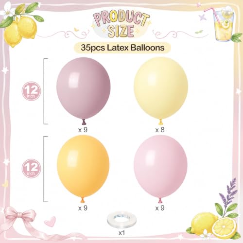 Image of Pink Yellow Balloon, Pastel Light Dusty Pink Yellow Balloon for Party Decor | 12 Inch Retro Orange Baby Pink Yellow Balloons for Lemon Birthday Oh Baby Shower Bridal Bee Themed Wedding Party Decorations