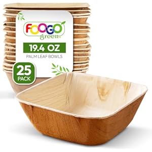 25 Disposable Palm Leaf Bowls, 19.4 oz, Deep Square 5.5″, Soup bowls for hot food, like Bamboo bowls, Paper bowls, Party Bowls, Eco-friendly Heavy Duty Plastic bowls for Picnic, Camping