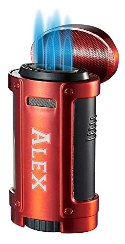 Personalized Visol Rhino Metallic Red Quad Flame Torch Cigar Lighter With Free Laser Engraving ([C] Text) #TOP3