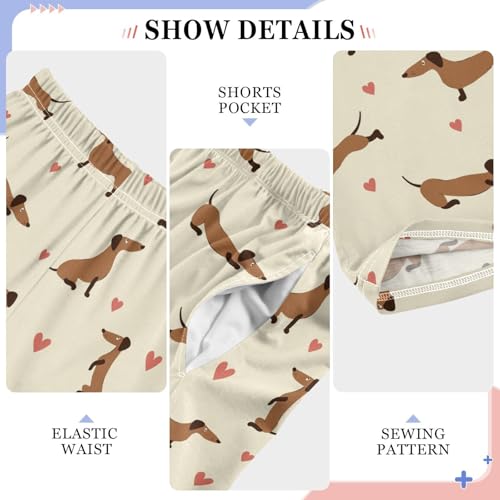 Lovely Dachshund with Love Boys Long Pants Soft Trousers Elastic Waist Kids Lounge Bottoms with Pockets S-XL4