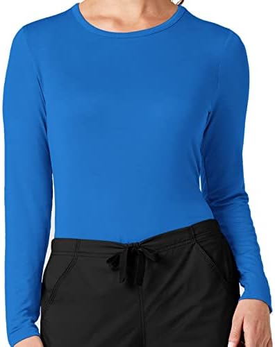 WonderWink Womens Long Sleeve Silky Tee Medical Scrubs Shirt, Royal, X-Small US