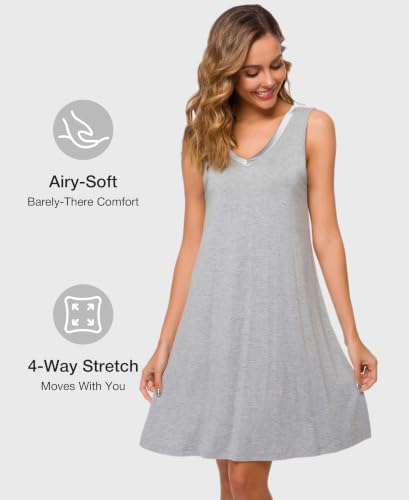 Image of GYS Cooling Bamboo Viscose Nightgowns for Women, Lightweight Sleeveless V Neck Sleep Shirt for Hot Sleepers, Soft Night dress