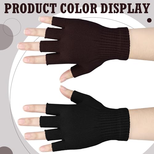 Image of SATINIOR 4 Pairs Winter Half Finger Gloves Knitted Fingerless Mittens Warm Stretchy Gloves for Men and Women