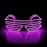 ♪ Fácil de usar. Diseño de un solo botón. Presione el botón de la batería para cambiar las gafas EL a luz en cualquiera de los cuatro modos: encendido / parpadeo constante / luz activada por voz arriba / apagado.