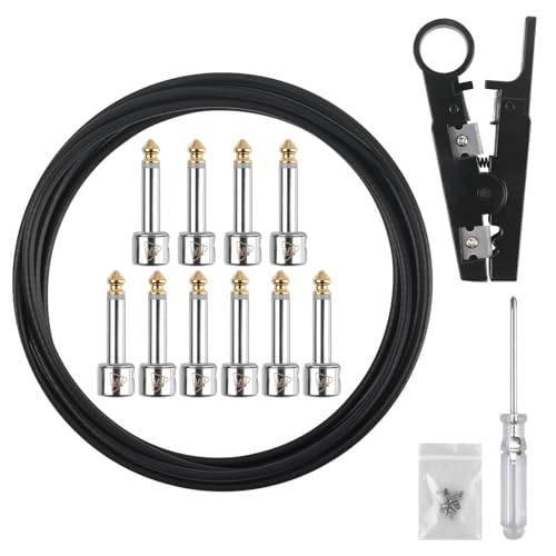 GOGHOST Solderless Pedalboard Cable Kit, 10 Feet Cable & 10 Gold Tip Connectors for Guitar Effects & Pedal Board, DIY Patch Cables with Cutter, Bolt Driver