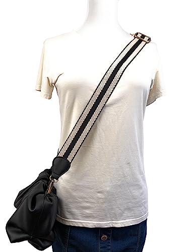 Purse Straps Replacement Crossbody with Brass Hardware 1-1/2 Inch Black Offwhite Adjustable Shoulder Guitar Strap for Handbag 6