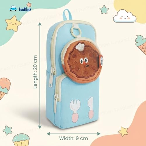Image of FunBlast Pencil Pouch for Kids, Girls - Large Capacity Multipurpose Stationery Zipper Pouch with Coin Pouch for Kids & Adults, Kawaii Aesthetic Pencil Case Organizer, Cute School Supply Bag (SkyBlue)