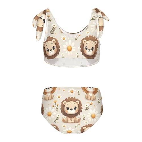 Girls' Bikini Set, Cute Little Lion Face Kids Swimsuit 2 Pcs Beach Bathing Suit2