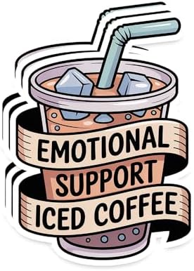Emotional Support Iced Coffee Stickers - 3pcs Funny Caffeine Lover Waterproof Vinyl Decals for Laptop, Water Bottle, Journal, Barista Gift image 3