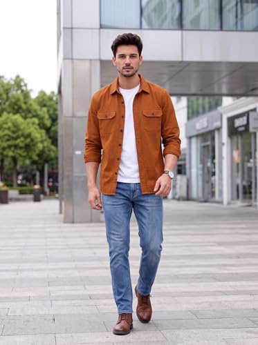 Image of Amazon Brand - INKAST Men's Cotton Blend Button Down Shirt | Long Sleeve Casual Lightweight Breathable Collared Shirts | Soft Comfortable Everyday Wear |Two Flap Chest Pockets |Using like Jacket Shirt